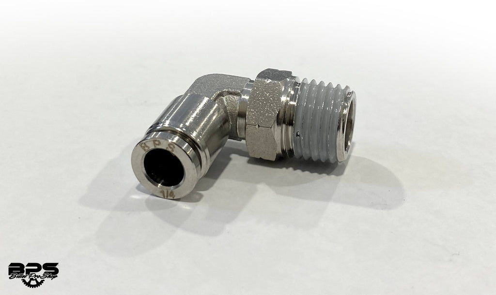 BPS Stainless Steel Push To Connect 90* Fitting (1/4" NPT Thread) - for use with 1/4in (6mm) OD tubing